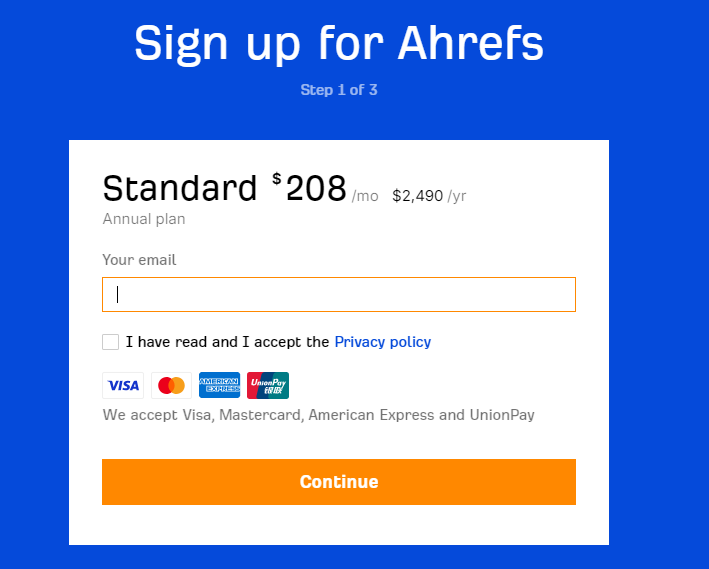 Enter Your Email To Sign Up For Ahrefs